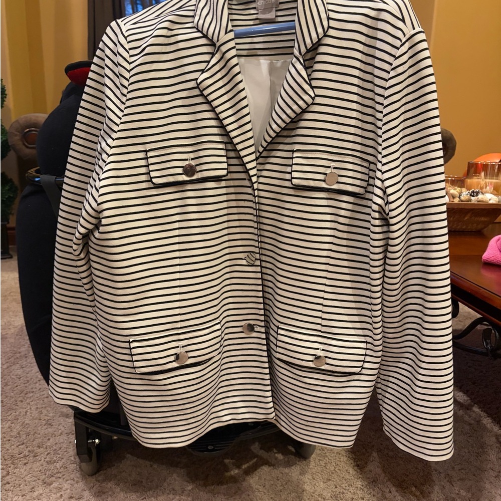 Chico's Black and White Striped Blazer